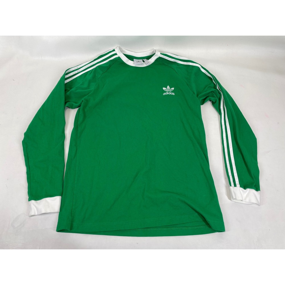 Adidas Originals Mens Green 3-Stripes Long Sleeve Trefoil T-Shirt Size L